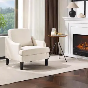 Linen Fabric Accent Chair Beige, Modern Upholstered Armchair, Comfy Sofa Chair Living Room Bedroom Furniture for Apartment Linen Fabric Accent Chair Beige, Modern Upholstered Armchair, Comfy Sofa Chair Living Room Bedroom Furniture for Apartment
