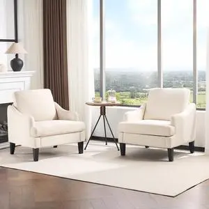 Linen Fabric Accent Chairs Set of 2, Beige Modern Upholstered Armchair, Comfy Sofa Chair Living Room Bedroom Furniture for Apartment Linen Fabric Accent Chairs Set of 2, Beige Modern Upholstered Armchair, Comfy Sofa Chair Living Room Bedroom Furniture for Apartment