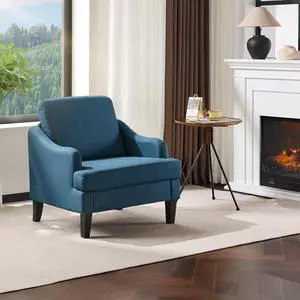 Linen Fabric Accent Chair Navy Blue, Modern Upholstered Armchair, Comfy Sofa Chair Living Room Bedroom Furniture for Apartment Linen Fabric Accent Chair Navy Blue, Modern Upholstered Armchair, Comfy Sofa Chair Living Room Bedroom Furniture for Apartment