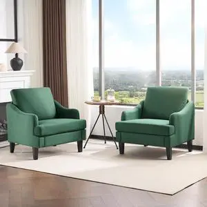 Linen Fabric Accent Chairs Set of 2, Green Modern Upholstered Armchair, Comfy Sofa Chair Living Room Bedroom Furniture for Apartment Linen Fabric Accent Chairs Set of 2, Green Modern Upholstered Armchair, Comfy Sofa Chair Living Room Bedroom Furniture for Apartment
