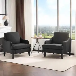Linen Fabric Accent Chairs Set of 2, Black Modern Upholstered Armchair, Comfy Sofa Chair Living Room Bedroom Furniture for Apartment Linen Fabric Accent Chairs Set of 2, Black Modern Upholstered Armchair, Comfy Sofa Chair Living Room Bedroom Furniture for Apartment