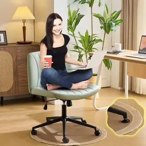 Criss Cross Legged Chair,Wide Comfy Office Desk Chair,Dual-Use with/no Wheels Computer Task Chair,Swivel Armless Vanity Rolling Chair for Study,Make Up,Home Office,Cat Scratch PU,Mint Green Criss Cross Legged Chair,Wide Comfy Office Desk Chair,Dual-Use with/no Wheels Computer Task Chair,Swivel Armless Vanity Rolling Chair for Study,Make Up,Home Office,Cat Scratch PU,Mint Green