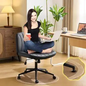 Criss Cross Legged Chair,Wide Comfy Office Desk Chair,Dual-Use with/no Wheels Computer Task Chair,Swivel Armless Vanity Rolling Chair for Study,Make Up,Home Office,Cat Scratch PU Leather,Black Criss Cross Legged Chair,Wide Comfy Office Desk Chair,Dual-Use with/no Wheels Computer Task Chair,Swivel Armless Vanity Rolling Chair for Study,Make Up,Home Office,Cat Scratch PU Leather,Black