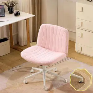 Criss Cross Legged Chair,Wide Comfy Office Desk Chair,Dual-Use with/no Wheels Computer Task Chair,Swivel Armless Vanity Boucle Chair for Study,Make Up,Home Office,Teddy Fleece,Pink Criss Cross Legged Chair,Wide Comfy Office Desk Chair,Dual-Use with/no Wheels Computer Task Chair,Swivel Armless Vanity Boucle Chair for Study,Make Up,Home Office,Teddy Fleece,Pink