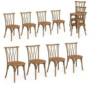 Plastic Outdoor Dining Chairs Set of 8, Stackable Patio Dining Chairs with Wicker Backrest, Waterproof Kitchen & Dining Room Chairs for Indoor-Outdoor, Capacity 400 lbs, Farmhouse Brown Plastic Outdoor Dining Chairs Set of 8, Stackable Patio Dining Chairs with Wicker Backrest, Waterproof Kitchen & Dining Room Chairs for Indoor-Outdoor, Capacity 400 lbs, Farmhouse Brown