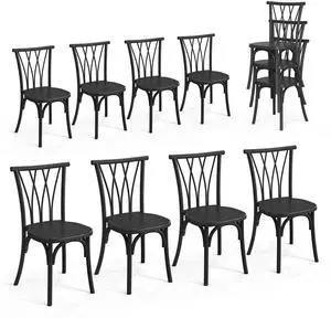 Plastic Outdoor Dining Chairs Set of 8, Stackable Patio Dining Chairs with Wicker Backrest, Waterproof Kitchen & Dining Room Chairs for Indoor-Outdoor, Capacity 400 lbs, Black Plastic Outdoor Dining Chairs Set of 8, Stackable Patio Dining Chairs with Wicker Backrest, Waterproof Kitchen & Dining Room Chairs for Indoor-Outdoor, Capacity 400 lbs, Black