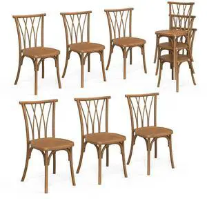 Plastic Outdoor Dining Chairs Set of 6, Stackable Patio Dining Chairs with Wicker Backrest, Waterproof Kitchen & Dining Room Chairs for Indoor-Outdoor, Capacity 400 lbs, Farmhouse Brown Plastic Outdoor Dining Chairs Set of 6, Stackable Patio Dining Chairs with Wicker Backrest, Waterproof Kitchen & Dining Room Chairs for Indoor-Outdoor, Capacity 400 lbs, Farmhouse Brown