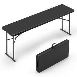 6 FT Narrow Folding Table, Tabletop Folded in Half, Premium Quality HDPE Material and Sturdy Metal Frame, Perfect for Buffet, Seminar, Party, Training, Home Work, Black 6 FT Narrow Folding Table, Tabletop Folded in Half, Premium Quality HDPE Material and Sturdy Metal Frame, Perfect for Buffet, Seminar, Party, Training, Home Work, Black