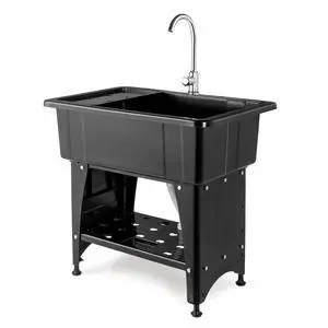 20-Gallon Utility Sink Laundry Tub for Washing Room, Freestanding Utility Sink with Stainless Steel Faucet, Black, 32W x 22 D x 36"H Black 20-Gallon Utility Sink Laundry Tub for Washing Room, Freestanding Utility Sink with Stainless Steel Faucet, Black, 32W x 22 D x 36"H Black
