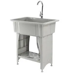 20-Gallon Utility Sink Laundry Tub for Washing Room, Freestanding Utility Sink with Stainless Steel Faucet, 22"D x 32"W x 36"H Grey 20-Gallon Utility Sink Laundry Tub for Washing Room, Freestanding Utility Sink with Stainless Steel Faucet, 22"D x 32"W x 36"H Grey
