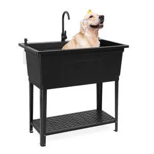 37-Gallon Freestanding Utility Sink with Faucet, 36" Heightened Basin for Laundry, Garage, Outdoor Garden, Pet Wash, Heavy Duty Plastic Laundry Tub with Storage Shelf, 40"L×24"W×36"H, Black 37-Gallon Freestanding Utility Sink with Faucet, 36" Heightened Basin for Laundry, Garage, Outdoor Garden, Pet Wash, Heavy Duty Plastic Laundry Tub with Storage Shelf, 40"L×24"W×36"H, Black