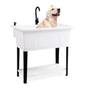37-Gallon Freestanding Utility Sink with Faucet, 36" Heightened Basin for Laundry, Garage, Outdoor Garden, Pet Wash, Heavy Duty Plastic Laundry Tub with Storage Shelf, 40"L×24"W×36"H, White 37-Gallon Freestanding Utility Sink with Faucet, 36" Heightened Basin for Laundry, Garage, Outdoor Garden, Pet Wash, Heavy Duty Plastic Laundry Tub with Storage Shelf, 40"L×24"W×36"H, White
