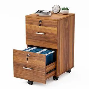 2-Drawer Rolling File Cabinet with Lock, Wood Mobile File Organization for Hanging Letter Size Filings Under Desk Filing Cabinets for Home Office, Assembly Required, Classic Walnut, 26.5" H 2-Drawer Rolling File Cabinet with Lock, Wood Mobile File Organization for Hanging Letter Size Filings Under Desk Filing Cabinets for Home Office, Assembly Required, Classic Walnut, 26.5" H