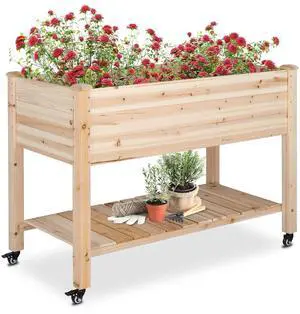 VINGLI 45.7"x22.4"x32.4" Elevated Raised Garden Bed Outdoor, Heavy Duty Wood Planter Box with Legs, Bed Liner Included, for Vegetables, Fruits, Sturdy Long Lasting Planter Box (Nuture - with Wheel) VINGLI 45.7"x22.4"x32.4" Elevated Raised Garden Bed Outdoor, Heavy Duty Wood Planter Box with Legs, Bed Liner Included, for Vegetables, Fruits, Sturdy Long Lasting Planter Box (Nuture - with Wheel)