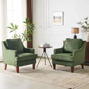 Mid-Century Modern Accent Chairs Set of 2, Green Upholstered Armchair Comfy Sofa Chairs Reading Chair High Back for Living Room Bedroom Furniture Apartment Mid-Century Modern Accent Chairs Set of 2, Green Upholstered Armchair Comfy Sofa Chairs Reading Chair High Back for Living Room Bedroom Furniture Apartment