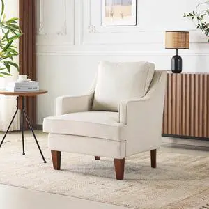 Beige Accent Chair, Mid Century Modern Chairs, Upholstered Armchair, Comfy Sofa Chair, Reading Chair, High Back for Living Room, Bedroom Furniture Apartment Small Spaces Beige Accent Chair, Mid Century Modern Chairs, Upholstered Armchair, Comfy Sofa Chair, Reading Chair, High Back for Living Room, Bedroom Furniture Apartment Small Spaces