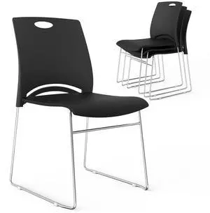 Stacking Chairs Set of 4 Stackable Office Chairs with Metal Sled Base, Ergonomic Plastic Seat, Stacking Chairs for Waiting Room Break Room Banquet Guest, Black Stacking Chairs Set of 4 Stackable Office Chairs with Metal Sled Base, Ergonomic Plastic Seat, Stacking Chairs for Waiting Room Break Room Banquet Guest, Black