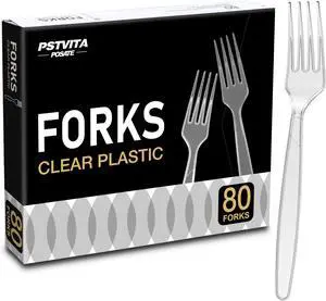 Plastic Forks Heavy Duty, Clear Disposable Party Supply, Pack of 80 Plastic Forks Heavy Duty, Clear Disposable Party Supply, Pack of 80