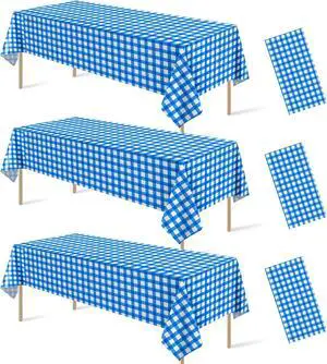 3Pcs Blue Gingham Tablecloths, Checkered Party Table Covers 54x108 In 3Pcs Blue Gingham Tablecloths, Checkered Party Table Covers 54x108 In
