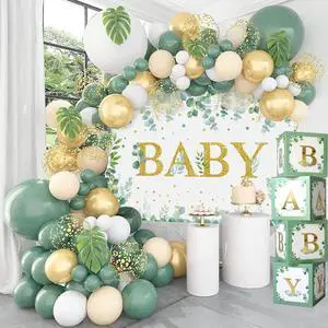 DataMoon Sage Green Baby Shower Decorations 125PCS Green Balloon Arch Kit, Balloon Boxes, Backdrop for Woodland Jungle Theme Baby Shower Decor Gender Reveal Birthday Party Supplies DataMoon Sage Green Baby Shower Decorations 125PCS Green Balloon Arch Kit, Balloon Boxes, Backdrop for Woodland Jungle Theme Baby Shower Decor Gender Reveal Birthday Party Supplies