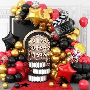 Movie Night Balloon Garland Arch Kit, Red Black Gold Balloons with Camera Star Foil Popcorn Flim Clapperboard Balloons for Birthdays Anniversaries Movie Theater Film Party Decorations Movie Night Balloon Garland Arch Kit, Red Black Gold Balloons with Camera Star Foil Popcorn Flim Clapperboard Balloons for Birthdays Anniversaries Movie Theater Film Party Decorations