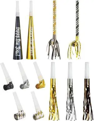 Black, Gold & Silver Party Horns & Blowouts Set (Pack of 50) - Perfect Party Supplies & Party Noise Makers for New Year's Eve, Graduation Parties, Birthdays & More Black, Gold & Silver Party Horns & Blowouts Set (Pack of 50) - Perfect Party Supplies & Party Noise Makers for New Year's Eve, Graduation Parties, Birthdays & More