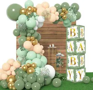 Amandir 145Pcs Baby Boxes Sage Green Baby Shower Decorations, Olive Green Balloon Garland Kit 4 Baby Blocks Gold Letter for Gender Neutral Boy Girl Safari Jungle Birthday Baptism Party Supplies Amandir 145Pcs Baby Boxes Sage Green Baby Shower Decorations, Olive Green Balloon Garland Kit 4 Baby Blocks Gold Letter for Gender Neutral Boy Girl Safari Jungle Birthday Baptism Party Supplies