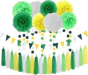 Yellow Green White Party Decorations - 30pcs Tissue Pom Poms Streamers,Spring Summer Wedding Engagement Tassel Garland Banner,Graduation Birthday Baby Bridal Shower Decor Ouruola Yellow Green White Party Decorations - 30pcs Tissue Pom Poms Streamers,Spring Summer Wedding Engagement Tassel Garland Banner,Graduation Birthday Baby Bridal Shower Decor Ouruola