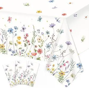 3 Pack Spring Floral Tablecloth, Wildflower Butterfly Plastic Table Cover for Easter, Birthday, Wedding, Tea, Wildflower Party Decorations, 54 x 108 Inch 3 Pack Spring Floral Tablecloth, Wildflower Butterfly Plastic Table Cover for Easter, Birthday, Wedding, Tea, Wildflower Party Decorations, 54 x 108 Inch