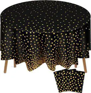Newwiee 3 Pcs Round Dot Tablecloth 84 Inch Plastic Table Cover Graduation Confetti Tablecloths for Grad Wedding Bridal Shower Birthday Spring Graduate Party Decor (Black and Gold Dots) Newwiee 3 Pcs Round Dot Tablecloth 84 Inch Plastic Table Cover Graduation Confetti Tablecloths for Grad Wedding Bridal Shower Birthday Spring Graduate Party Decor (Black and Gold Dots)