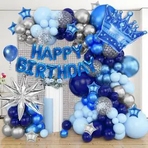 Ouddy Life 164Pcs Blue and Sliver Birthday Decorations for Men Boys, Navy Blue Balloons Kit with Happy Birthday Crown Star Foil Balloons Fringe Curtains for 21st, 25th 30th 50th Party Ouddy Life 164Pcs Blue and Sliver Birthday Decorations for Men Boys, Navy Blue Balloons Kit with Happy Birthday Crown Star Foil Balloons Fringe Curtains for 21st, 25th 30th 50th Party