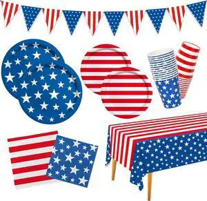4th of July American Flag Patriotic Party Supplies Disposable Paper Plates Napkins Cocktail Napkins Cups Tablecloth and Banner for Election Day 4th of July Independence Day Decorations, Serve 25 4th of July American Flag Patriotic Party Supplies Disposable Paper Plates Napkins Cocktail Napkins Cups Tablecloth and Banner for Election Day 4th of July Independence Day Decorations, Serve 25