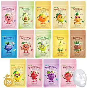 126 Pack Sheet Hydrating Face Masks Skincare for Women, Bulk Fruit Face Mask Skin Care for Kids, Facial Masks Set for All Skin Types, Sleepover Party Supplies, Spa Party Supplies for Girls Teens 126 Pack Sheet Hydrating Face Masks Skincare for Women, Bulk Fruit Face Mask Skin Care for Kids, Facial Masks Set for All Skin Types, Sleepover Party Supplies, Spa Party Supplies for Girls Teens