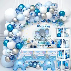 Golray 155pcs Elephant Baby Shower Decorations for Boy, Boxes with Letters/ Blue Balloon Garland Kit/ Backdrop/ Tablecloth/ Star, Elephant Kid Birthday Party Supplies Baby Boy Shower Decor Golray 155pcs Elephant Baby Shower Decorations for Boy, Boxes with Letters/ Blue Balloon Garland Kit/ Backdrop/ Tablecloth/ Star, Elephant Kid Birthday Party Supplies Baby Boy Shower Decor