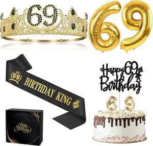 69th Birthday Gifts for Men, 69th Birthday Decorations for Men, Party Decor Supplies Including King Crown & Sash & Balloons & Cake Topper & Candles 69th Birthday Gifts for Men, 69th Birthday Decorations for Men, Party Decor Supplies Including King Crown & Sash & Balloons & Cake Topper & Candles