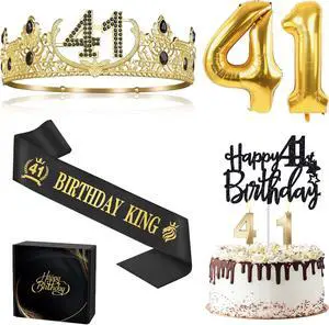 41st Birthday Gifts for Men, 41st Birthday Decorations for Men, Party Decor Supplies Including King Crown & Sash & Balloons & Cake Topper & Candles 41st Birthday Gifts for Men, 41st Birthday Decorations for Men, Party Decor Supplies Including King Crown & Sash & Balloons & Cake Topper & Candles