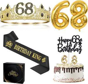 68th Birthday Gifts for Men, 68th Birthday Decorations for Men, Party Decor Supplies Including King Crown & Sash & Balloons & Cake Topper & Candles 68th Birthday Gifts for Men, 68th Birthday Decorations for Men, Party Decor Supplies Including King Crown & Sash & Balloons & Cake Topper & Candles
