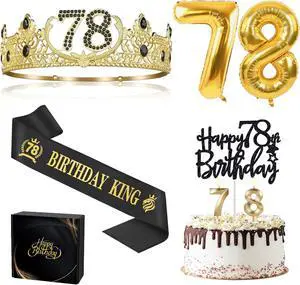 78th Birthday Gifts for Men, 78th Birthday Decorations for Men, Party Decor Supplies Including King Crown & Sash & Balloons & Cake Topper & Candles 78th Birthday Gifts for Men, 78th Birthday Decorations for Men, Party Decor Supplies Including King Crown & Sash & Balloons & Cake Topper & Candles