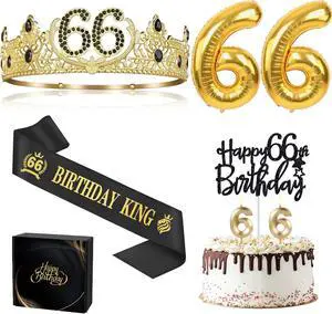 66th Birthday Gifts for Men, 66th Birthday Decorations for Men, Party Decor Supplies Including King Crown & Sash & Balloons & Cake Topper & Candles 66th Birthday Gifts for Men, 66th Birthday Decorations for Men, Party Decor Supplies Including King Crown & Sash & Balloons & Cake Topper & Candles