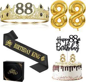 88th Birthday Gifts for Men, 88th Birthday Decorations for Men, Party Decor Supplies Including King Crown & Sash & Balloons & Cake Topper & Candles 88th Birthday Gifts for Men, 88th Birthday Decorations for Men, Party Decor Supplies Including King Crown & Sash & Balloons & Cake Topper & Candles