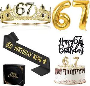 67th Birthday Gifts for Men, 67th Birthday Decorations for Men, Party Decor Supplies Including King Crown & Sash & Balloons & Cake Topper & Candles 67th Birthday Gifts for Men, 67th Birthday Decorations for Men, Party Decor Supplies Including King Crown & Sash & Balloons & Cake Topper & Candles