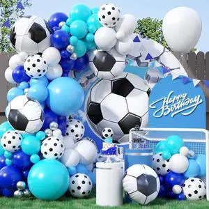 Soccer Balloon Arch Kit with 4D Football Foil Balloons, Royal Blue, White, Metallic Silver Latex Balloons for Baby Shower, Birthday, Soccer, Football Party Decorations Soccer Balloon Arch Kit with 4D Football Foil Balloons, Royal Blue, White, Metallic Silver Latex Balloons for Baby Shower, Birthday, Soccer, Football Party Decorations