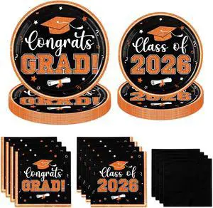 Graduation Plates and Napkins 2026,Orange Graduation Decorations 2026,200pcs Orange and Black Plates and Napkins Graduation Party Supplies for Graduation Party Decorations,Serve 50 Graduation Plates and Napkins 2026,Orange Graduation Decorations 2026,200pcs Orange and Black Plates and Napkins Graduation Party Supplies for Graduation Party Decorations,Serve 50