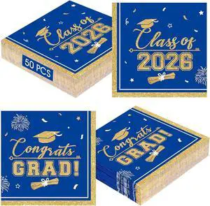 50 Pcs Graduation Napkins Class of 2026 - Blue Gold Congrats Grad Napkins Set, 3-Ply Disposable Graduation Luncheon Dinner Party Paper Napkins for Graduations Party Supplies Table Decoration 50 Pcs Graduation Napkins Class of 2026 - Blue Gold Congrats Grad Napkins Set, 3-Ply Disposable Graduation Luncheon Dinner Party Paper Napkins for Graduations Party Supplies Table Decoration