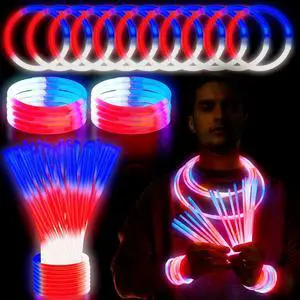 JOYIN 72 Pcs July 4th Glow Sticks Bulk with Connectors, Red White Blue 3 Colors In 1 Glow in The Dark Stick, Light Up Bracelets & Necklaces for Kids & Adults, Party Favor Supplies For Independence Day JOYIN 72 Pcs July 4th Glow Sticks Bulk with Connectors, Red White Blue 3 Colors In 1 Glow in The Dark Stick, Light Up Bracelets & Necklaces for Kids & Adults, Party Favor Supplies For Independence Day