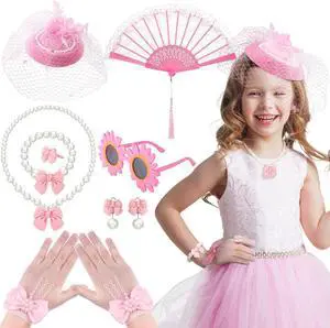 Jenaai 8 Pcs Girls Tea Party Supplies Tea Party Gloves Hats Necklace Fan for Girls Halloween Costume (Pink) Jenaai 8 Pcs Girls Tea Party Supplies Tea Party Gloves Hats Necklace Fan for Girls Halloween Costume (Pink)