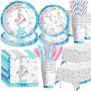 Ice Skating Birthday Party Decorations Tableware for Girls, Winter Wonderland Ice Skating Party Supplies, Paper Plate, Cup, Napkin, Tablecloth, Disposable Cutlery, Serves 24 Ice Skating Birthday Party Decorations Tableware for Girls, Winter Wonderland Ice Skating Party Supplies, Paper Plate, Cup, Napkin, Tablecloth, Disposable Cutlery, Serves 24