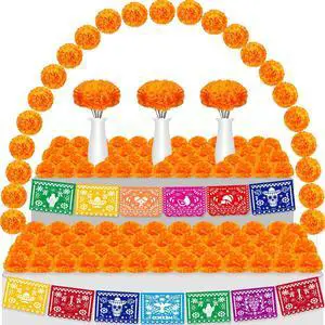 Geosar 118 Pcs Mexican Party Decorations Include Marigold Flowers Dia De Los Muertos Banner for Day of The Dead Cinco De Mayo Mexican Fiesta Party Diwali Supplies (Orange) Geosar 118 Pcs Mexican Party Decorations Include Marigold Flowers Dia De Los Muertos Banner for Day of The Dead Cinco De Mayo Mexican Fiesta Party Diwali Supplies (Orange)