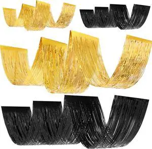Breling 4 Pcs 15ft Gold and Black Metallic Foil Ceiling Fringe Curtains, Graduation Party Decor, Fringe Drapes for Wedding Birthday Bachelorette Bridal Shower, Photo Backdrop for Class of 2026 Breling 4 Pcs 15ft Gold and Black Metallic Foil Ceiling Fringe Curtains, Graduation Party Decor, Fringe Drapes for Wedding Birthday Bachelorette Bridal Shower, Photo Backdrop for Class of 2026