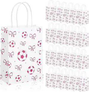 Spiareal 24 Pcs Pink Soccer Bow Paper Gift Bags with Handles, Soccer Party Favors Snack Goodies Bags for Team Sport Birthday Themed Party for Decorations, Game Celebration Spiareal 24 Pcs Pink Soccer Bow Paper Gift Bags with Handles, Soccer Party Favors Snack Goodies Bags for Team Sport Birthday Themed Party for Decorations, Game Celebration